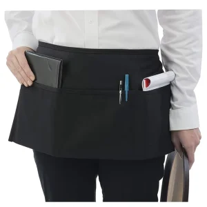 Bistro Waitress Waist Apron Men and Women Cotton Chef Half Apron Black Server Apron Belt