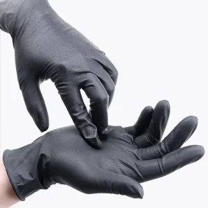 Black 8mil Powder free Industrial Heavy Duty Diamond Texture Disposable Nitrile Rubber Gloves for Household Cleaning