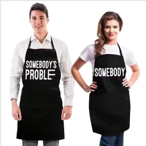 Black Aprons Kitchen Adjustable Neck Strap Custom Logo Chef Food Apron Two Pockets Aprons Kitchen