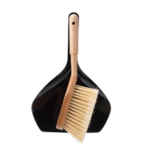 Black Bamboo Handle Mini Brush Dustpan Short Hand Broom for Home