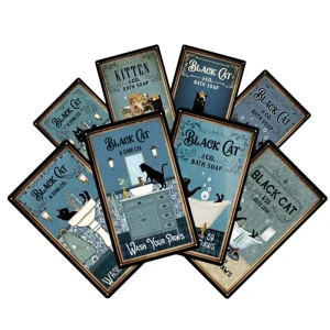 Black Cat & Co Bath Soap Vintage Metal Tin Sign Wash Your Paws Retro Bathroom Toilet Wall Decor Funny Cat Vintage Tin Plaque