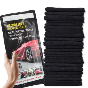 Black Customized Packaging Microfiber Cleaning Cloth Soft Absorbent Microfiber Cloth for Car Kitchen