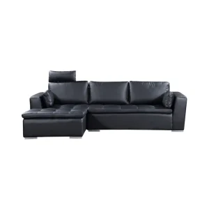 Black Fabric Traditional Three Seat Leather Sofa Set Eucalyptus Wood Sponge Filling Durable Eco Friendly Luxury Living Room Gao