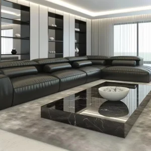 Black Faux Leather Sofa Set with Massage Feature