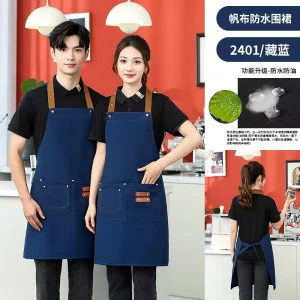 Black Jeans Barista Apron with Zippers Kitchen Uniforms for Restaurant & Bar Staff