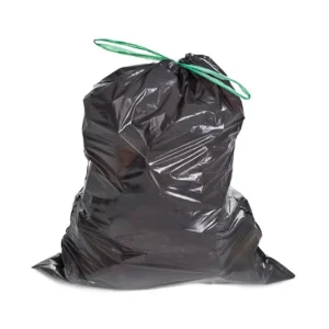 Black PE Plastic Drawstring Trash Can Liner Square Bottom Bag with Heat Seal Handle Gravure Printing Packaging Garbage Storage