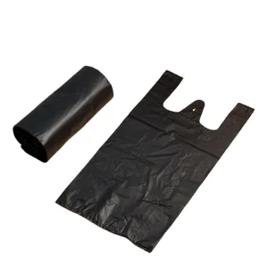 Black Plastic Disposable Heat Seal Garbage Bags with Vest Handles (5 Rolls 100 Pieces) for Home & Office Custom Logo
