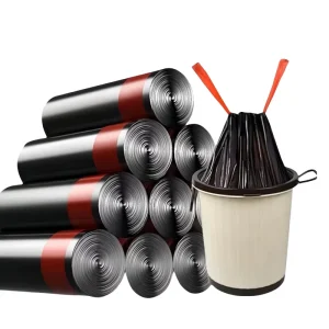 Black Plastic Heat Seal Waterproof Trash Bags with Gravure Printing Customizable for Home or Office Use
