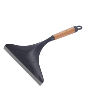 Black Plastic Mini Window Squeegee with Wood Grain Handle and Hanging Loop Handheld Glass Squeegee