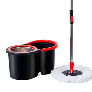Black Steel Basket Mop Barrel Set Double-drive Hand Pressure Rotating Mop Barrel Mop Cleaning Floor