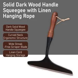 Black Wood Window Squeegee Glass Wiper with Curved Ergonomic Neck Glass Squeegee with Soft Blade for Bathroom