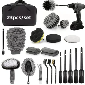 Blue 23 Piece Eco Friendly PP Detailing Brush Set for Cleaning Power Scrubber Drill Attachments and Polishing Pads