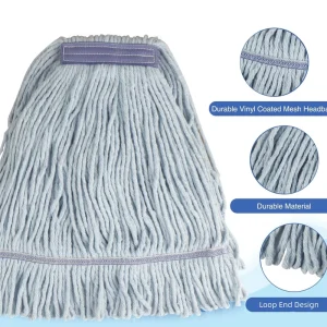 Blue 450g Heavy Duty Looped End Eco Friendly Durable Cotton Mop Head Replacement for Commercial Floor Cleaning