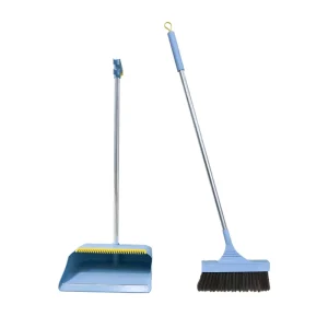 Blue Broom and Dustpan Set Double Fine Comb Teeth Soft Bristle Broom NO.7713