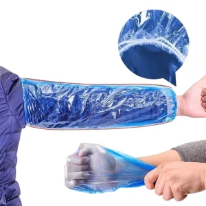 Blue Eco friendly Long Protective Anti static Polyethylene Elastic Disposable Single use Arm Sleeves for Cleaning