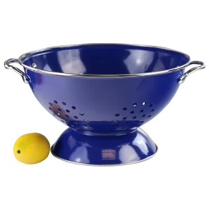 Blue Enamel Steel Noodle and Pasta Drain Basket with Stainless Steel Strainer Base