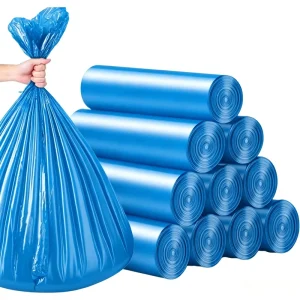 Blue HDPE Flat Top Trash Bags on Roll Disposable Plastic Garbage Bin Liners for Household Kitchen Office Hotel