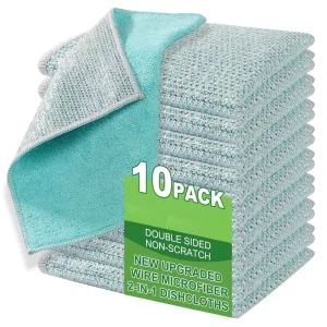 Blue Multipurpose Non Scratch Microfiber Cleaning Cloths Double Layer Dishwashing Rag Reusable Diamond Weave Steel Wool Scrubber
