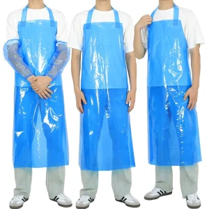 Blue PE Disposable Apron Waterproof Oil Resistant Bib for Canteen Hot Pot BBQ Hotel Cleaning