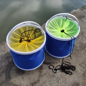 Blue Round 9 Liter Durable PP Material Retractable Folding Collapsible Bucket for Outdoor Camping Washing Fishing