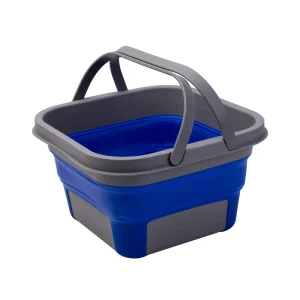 Blue Square Collapsible Plastic Bucket with Handle for House Cleaning Space Saving Outdoor Multiuse Foldable Water Pail