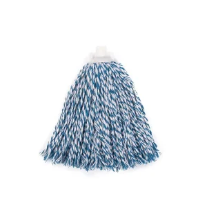 Blue White Cotton Yarn Wet Mop Head With White Round Mop Plastic Accessory