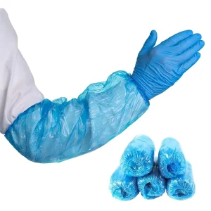 Blue and White Disposable PE Plastic Arm Cover Sleeves Waterproof Medical Cap and Shoe Over sleeves