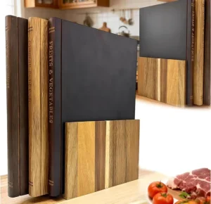 Book-Shaped Wooden Cutting Board with Stand for Serving Cheese, Bread, and Meat