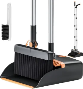 Broom and Dustpan Set Cleaning Supplies Broom and Dustpan Set for Home 48″ Long Stainless Steel Handle Brooms with Upright Dus