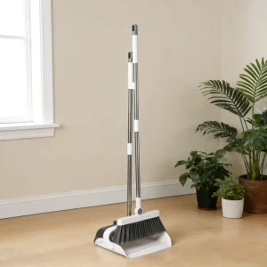 Broom and Dustpan Set Double Layer Scraper Teeth Foldable Sweeping Tool for Home Office Commercial