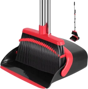 Broom and Dustpan Set Long Adjustable Handle Broom Dustpan Combo with Dustpan Teeth to Automatically Clean Hair Suitable