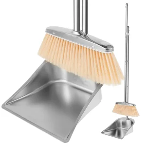 Broom and Dustpan Set Stainless Steel Upright Broom Dustpans with Long Handle Dustpan Broom Set Portable Sweeper and Dustpan Set