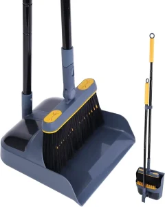 Broom and Dustpan Set for Home Lightweight 180 Degree Rotating Indoor Upright Standing Dust Pan with Comb Teeth Sweep Set
