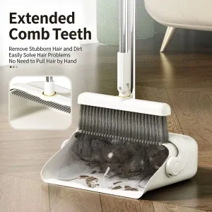 Broom and Dustpan Set for Home Long Handle Upright Standing Dustpan and Broom Combo With Cleaning Teeth for Indoor Outdoor