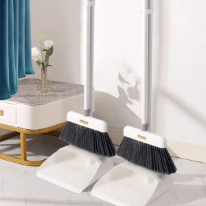 Broom and Dustpan Set with Built in Comb Soft Bristle Sweeping Brush for Household Floor Hair Cleaning