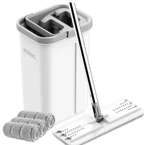 Bucket 360 Degree Rotary Flat Mop with Self Washing and Squeeze Dry Bucket Mop Handsfree Lazy Microfiber Mop