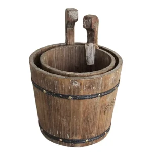 Bucket Retro Garden Wooden S/2 Rustic Antique Vintage BUCKETS European Style Bucket Not Applicable for Boiling Water