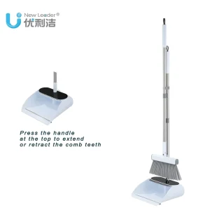 Bulk Supply Self Cleaning Broom and Dustpan Set with Retractable Teeth Professional Floor Cleaning Tool