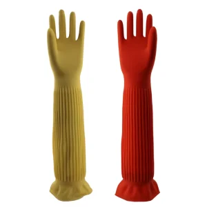 Burgundy Yellow 55cm 195g Kitchen Dishwashing Cleaning Gloves Soft Reusable Rubber Waterproof Non Slip Household Latex Durable