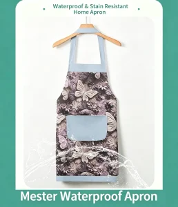 Butterfly Pattern Unisex Adult Neck Hanging Apron Breathable Woven Bamboo Cotton Fabric Waterproof Kitchen Cooking Restaurant