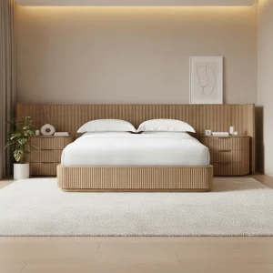Byron Luxury Wooden King Size Bed Frame with Oversized Headboard Extended Shelter Bed & RH Mansion Style Bedroom Furniture