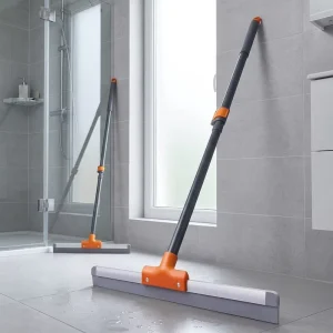 CLEANHOME Wet Room Floor Squeegee Heavy Duty Telescopic Metal 120cm Silicone Shower Cleaning Water Foam Hair White