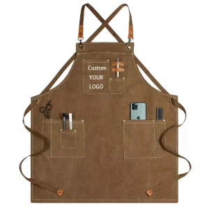 Canvas Barbers and Bakers Bib Apron with Multi Pocket Phone Holder Adjustable Cross Back Straps Sleeveless for Craft & Salons