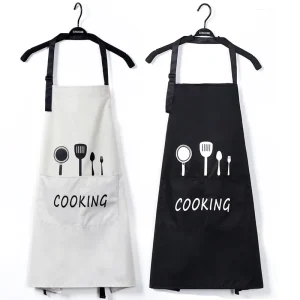 Canvas Chef Kitchen Apron Custom Logo Bbq Restaurant Beauty Salon Barista Cafe Coffee Shop Bakery Denim With Leather Strap White