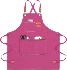 Canvas Cross Back Chef Cotton Aprons for Men Women with Large Pockets