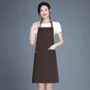 Canvas Durable Reusable Washable Waterproof Oil proof Neck hanging Apron Custom Logo Printing for Kitchen Restaurant Unisex