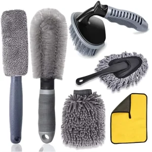 Car Cleaning Brush Suit with T Shaped Curved Handle Tire Brush Car Washing Tool Foot Pad Steel Ring Brush Made of PP Material