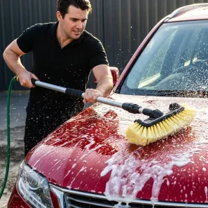 Car Detailing Five Sided Jointed Aluminum Pole Water Flow Car Wash Brush Soft Bristle Truck Van Exterior
