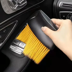 Car Dust Removal Brush with Plastic Handle for In Car AC Vent Interior Cleaning, Soft Bristles, Yellow Bristle