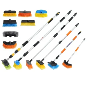 Car Wash Aluminum Alloy Telescopic Rod Water-Through Brush Detachable Tool Spraying Soft Bristle Cleaning Brush Set
